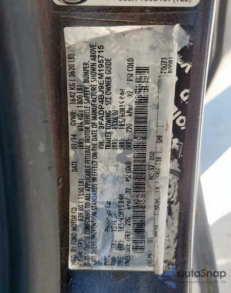 2014 Ford Fiesta Se from USA, damaged, VIN 3FADP4BJ9EM195715